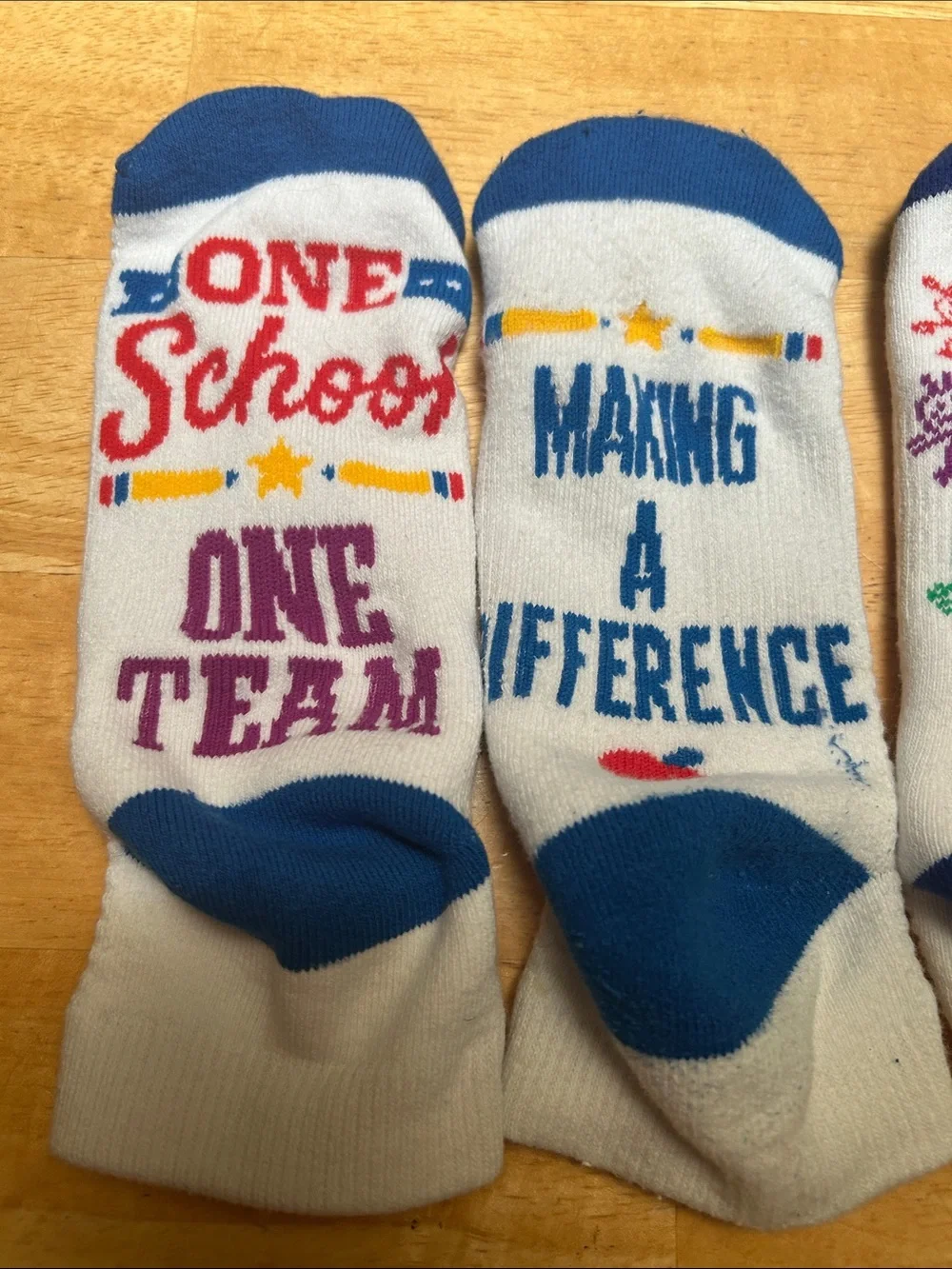I Teach White Crew Socks with Blue Accents - Teacher Message Set